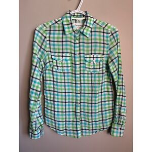 Aeropostale Plaid Button Up Shirt Green Blue Long Sleeve XS Preppy Coastal Retro